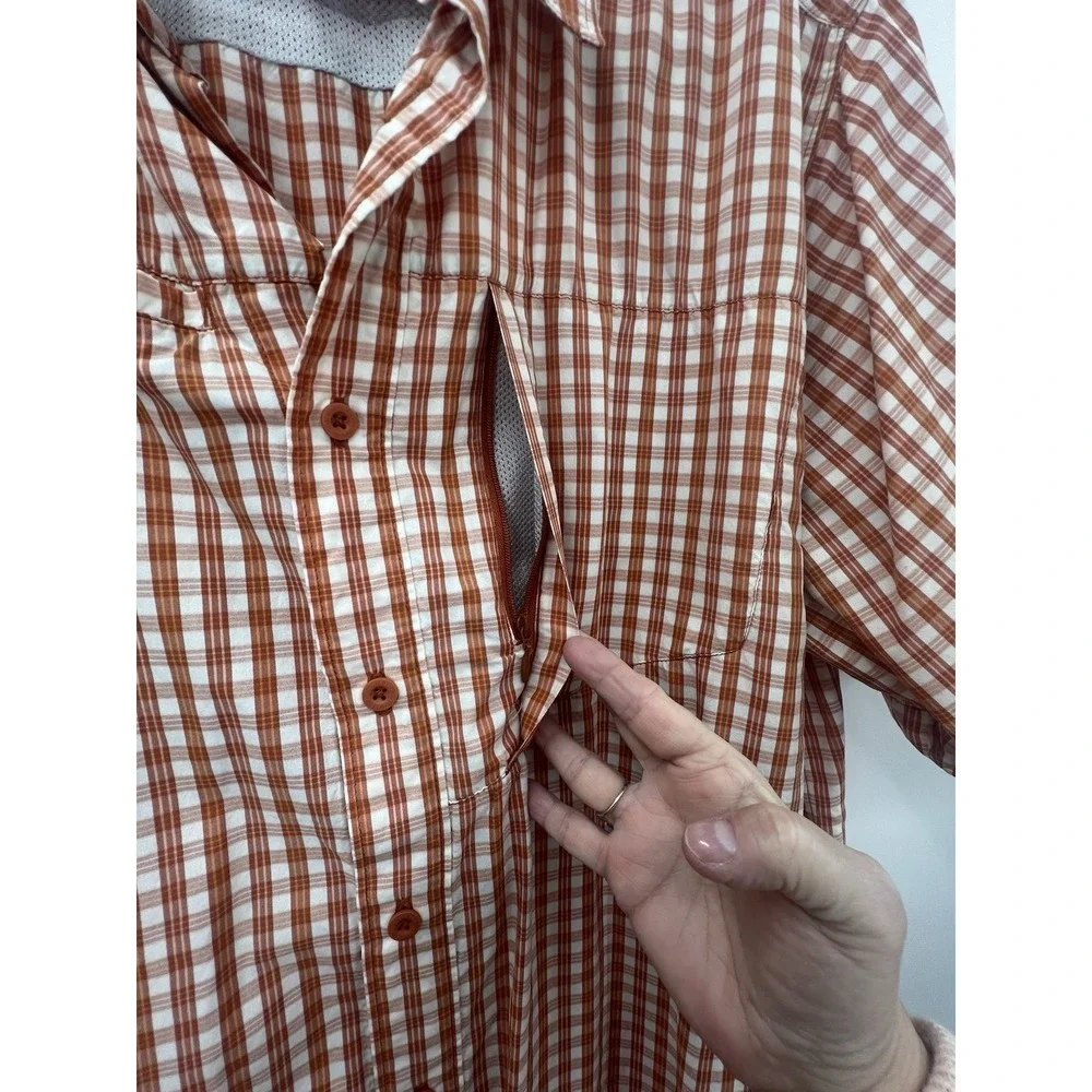 The North Face Men's XL Button Down Orange Plaid Short Sleeve Pocket Zip Shirt